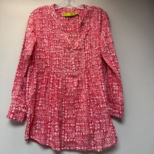 Rock Flower Paper Tunic Women S Red Excellent Boho Geometric Cotton Blouse